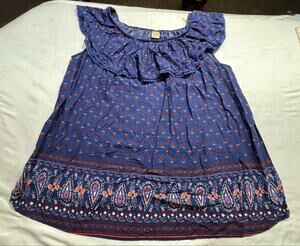 Faded Glory Women’s 3X (22-24) Sleeveless Peasant Tiered Tank Top Paisley Boho